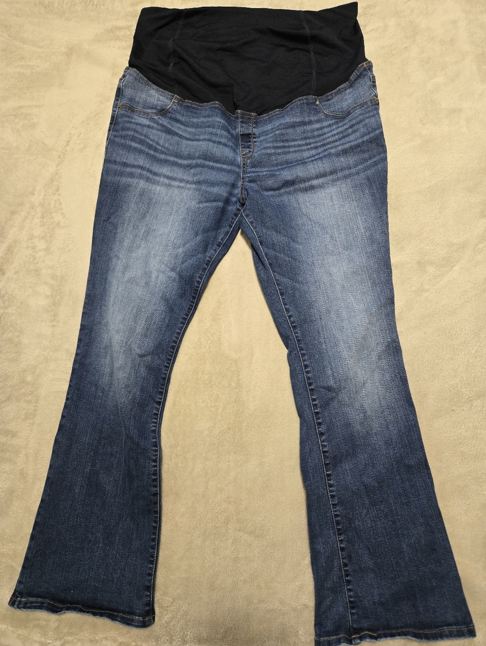 Ingrid & Isabel Blue Flare Maternity Jeans with Black Belly Panel Size 18/34R